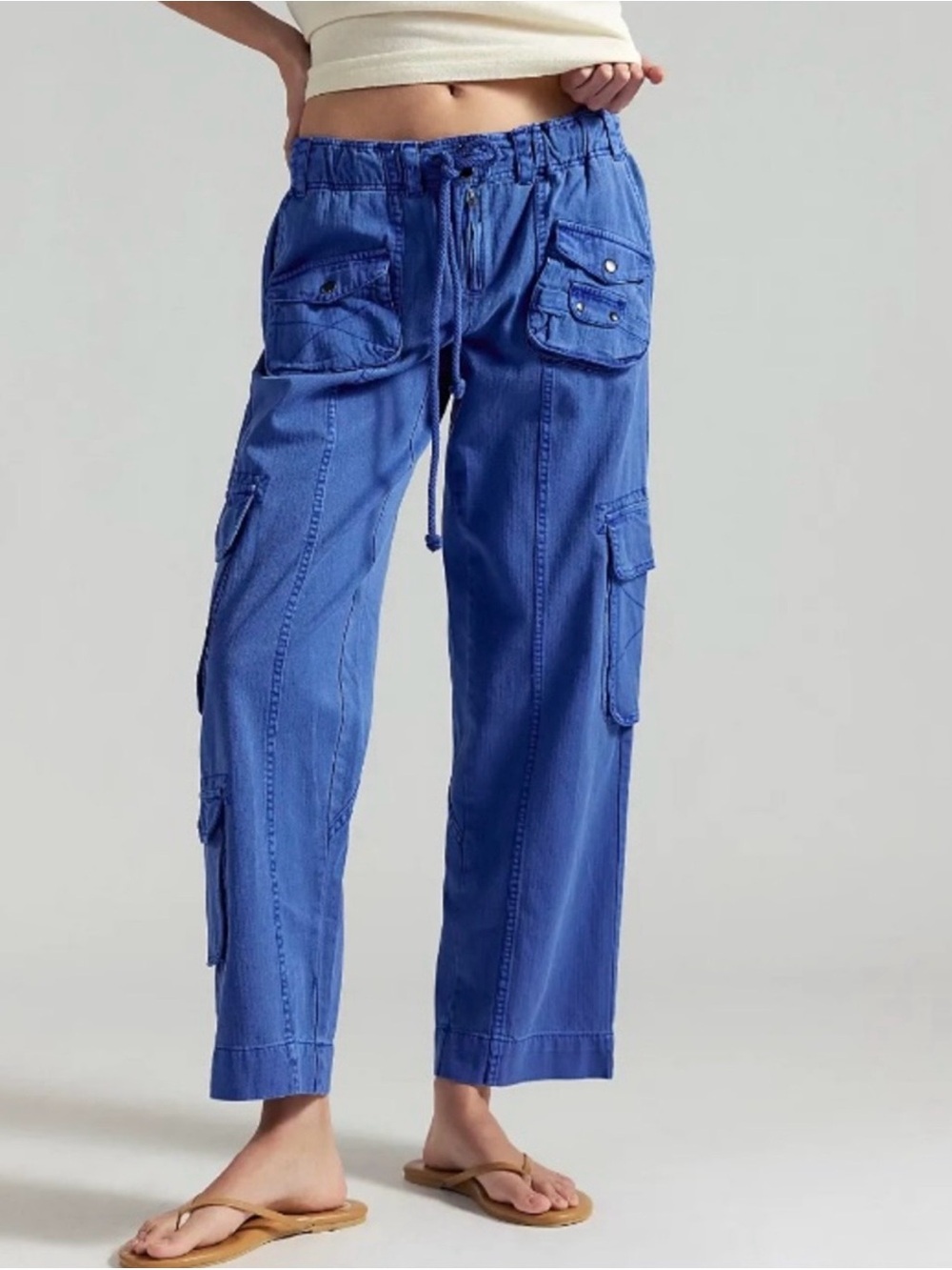 Free People We The Free Tahiti Pull On Cargo Pants Blue Size Large